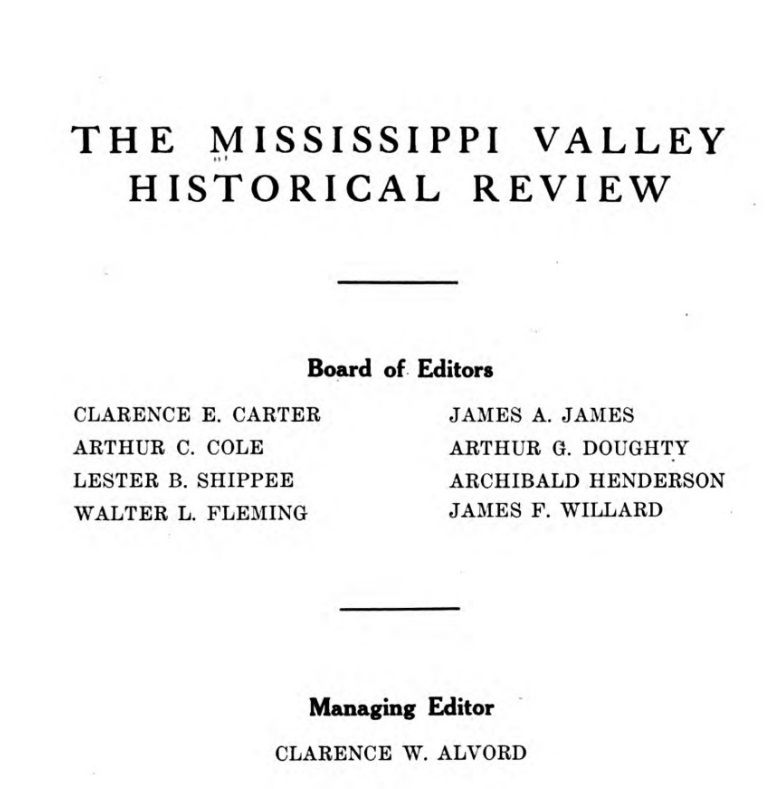 Title page of the Mississippi Valley Historical Review