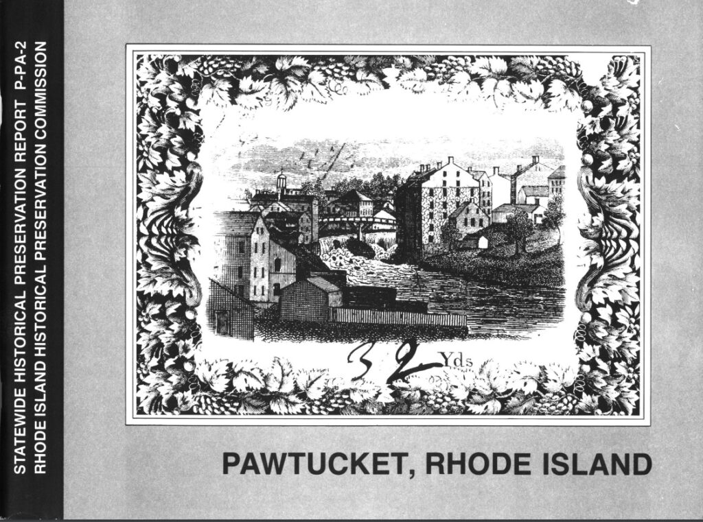 cover of the report, featuring Engraved label used by a Pawtucket mill c. 1840.