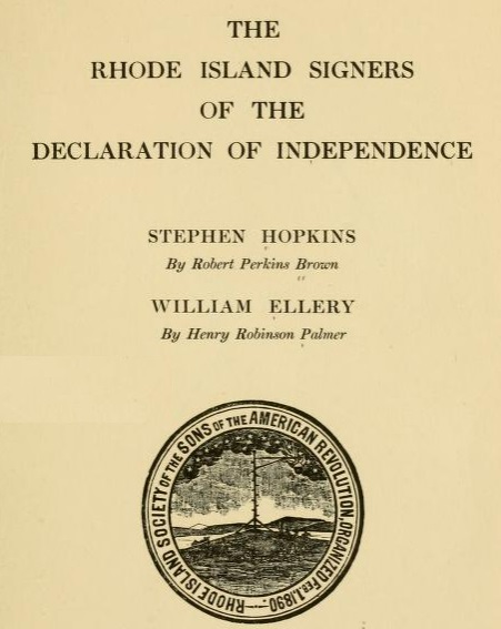 Title page, featuring the seal of the Rhode Island Society of the Sons of the American Revolution.