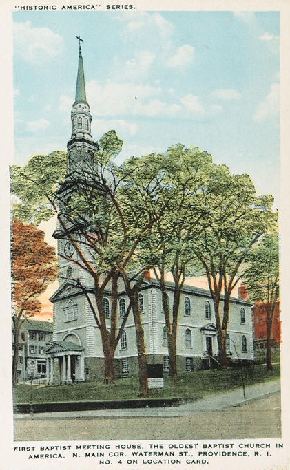 Colored Illustration of the First Baptist Church Providence from the southwest side