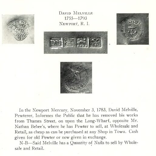 Excerpt from page 8, featuring the pewters of David Melville