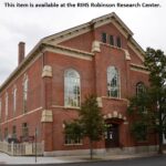 Photo of a red brick building with the text "This item is avaliable at the RIHS Robinson Research Center."