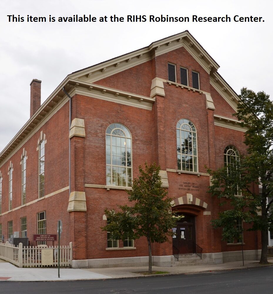 Photo of a red brick building with the text "This item is avaliable at the RIHS Robinson Research Center."