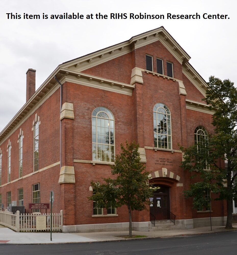 Photo of a red brick building with the text "This item is available at the RIHS Robinson Research Center."