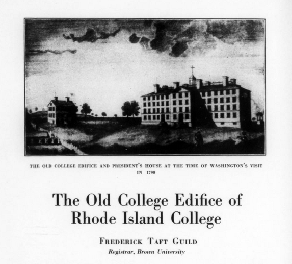 Title of article and illustration of the Old College Edifice and President’s House at the time of Washington’s visit in 1790.