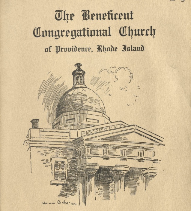 Cover of book with a sketch drawing of the Beneficent Congregational Church