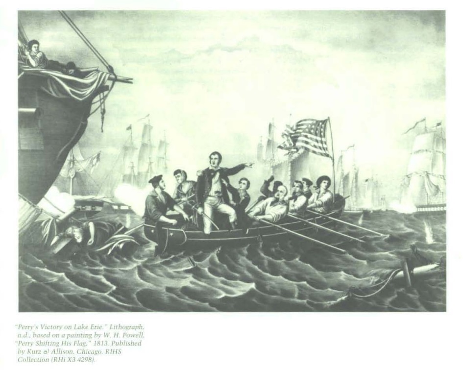 “Perry’s Victory on Lake Erie” Lithograph based on painting by W.H. Powell “Perry Shifting his Flag”, 1813.