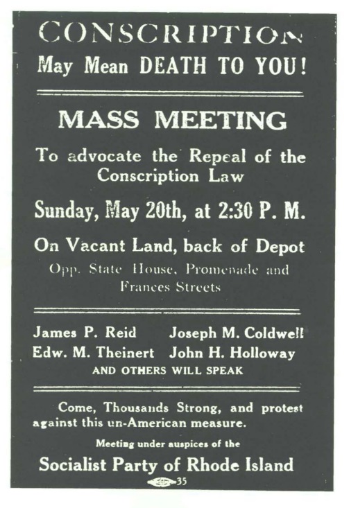 Broadside announcing a 1917 antiwar rally at which Joseph Coldwell was to speak. The event was banned by the police.