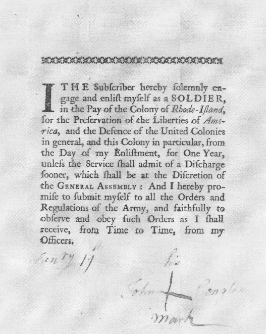 A soldier's oath of enlistment, 19 January 1776