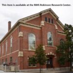 Photo of a red brick building with the text "This item is available at the RIHS Robinson Research Center."