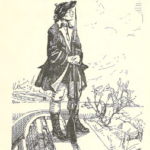 Illustration of a lone soldier in late 18th cen. garb