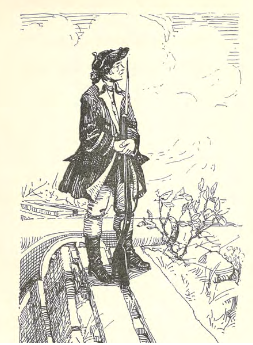 Illustration of a lone soldier in late 18th cen. garb