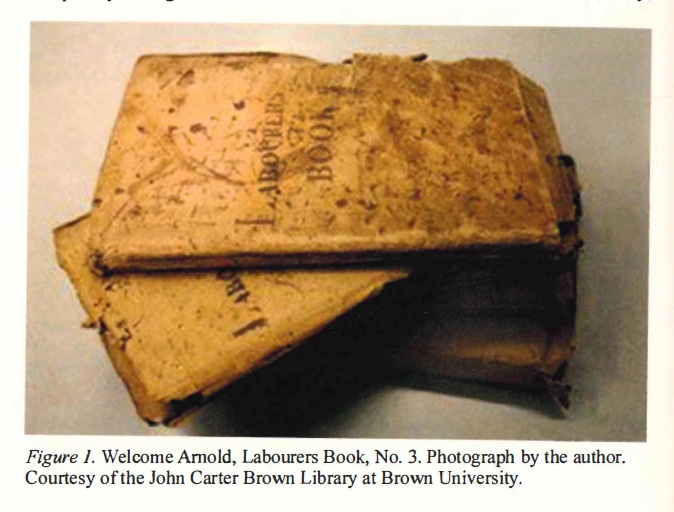 Color photograph of Welcome Arnold's labourer book, taken by author