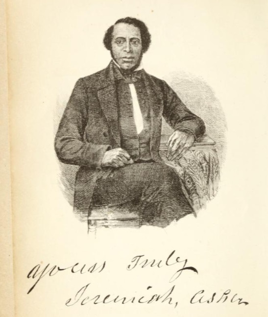 Portrait of a seated black man, Jeremiah Asher, with his signature