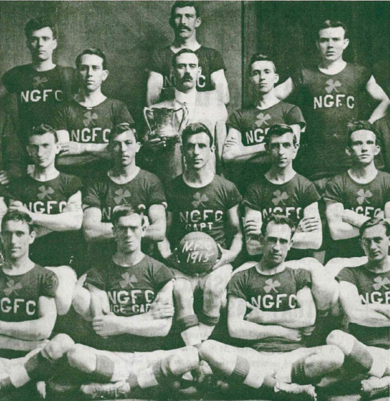 Photograph of Irish football players from cover