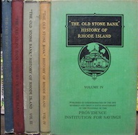Cover of 4 vols. of "The Old Stone Bank" History of Rhode Island