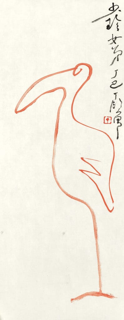 丁衍鏞「一筆鶴」，線條簡單卻生動呈現。