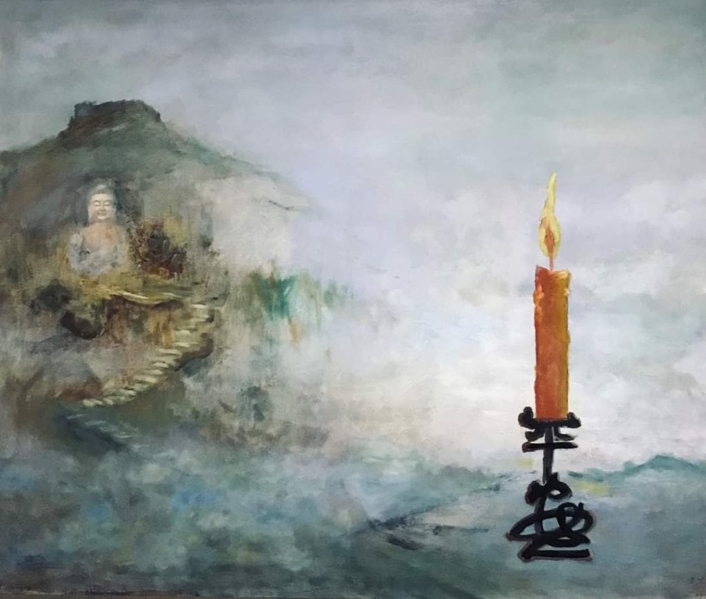 劉玉燕老師的油畫作品「平安」，祈求與全球人民共渡疫情難關，讓病毒遠離。（圖/劉玉燕 提供）