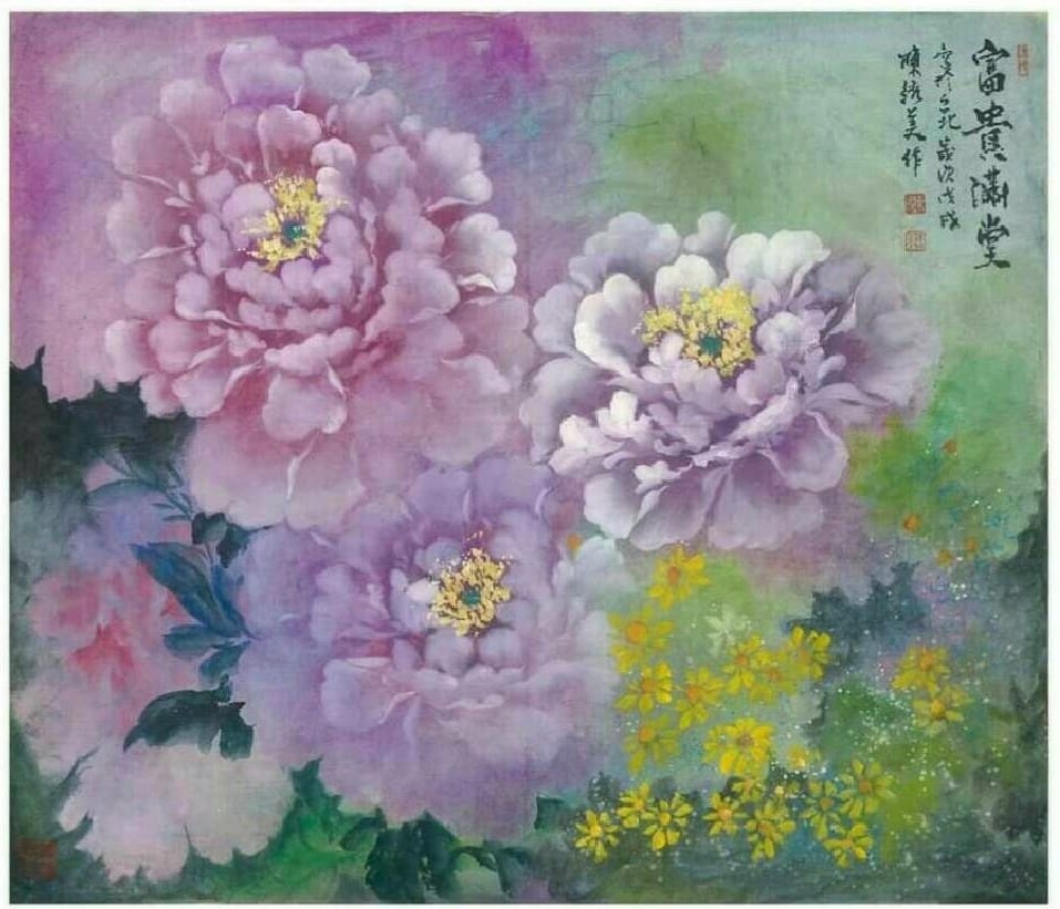書畫家陳綉美的牡丹作品，彰顯出花開富貴與無限生機的才情，讓人愉悅不已。（圖/陳綉美 提供）