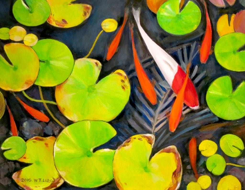廖武藏的作品「池塘」，在構圖意境與對比上產生視野上的契合，讓人格外愉悅。