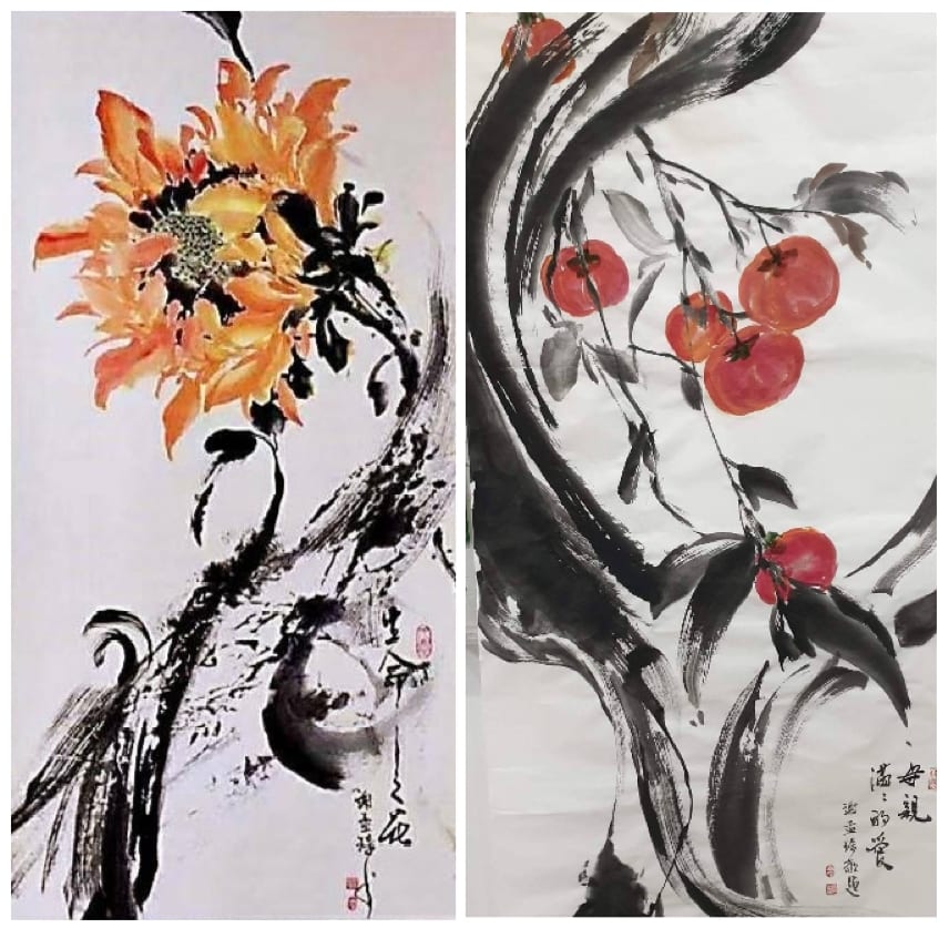 藝人司馬三三的兩幅作品，從母親的愛到生命之花，呈現出珍惜生命的重要性與終極意義。（圖/ 司馬三三 提供）
