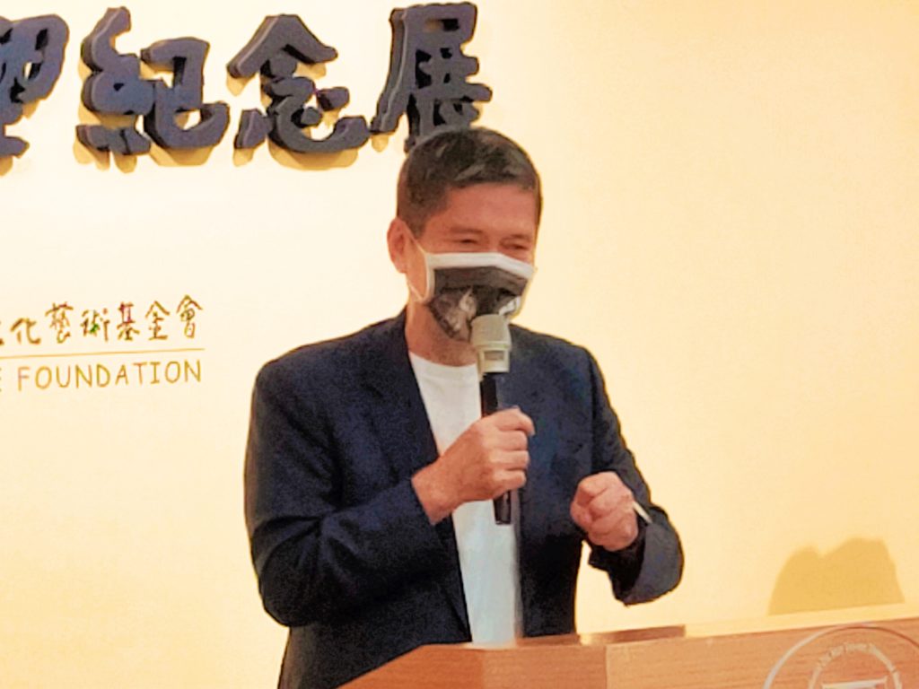 文化部長李永得致詞時表達對雕塑家蒲添生一生的藝術成就的正面推崇。（記者 辛澎祥/攝）