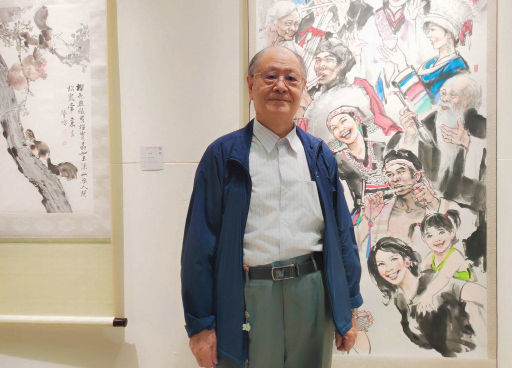 中國美術協會理事長王愷在協會成立90年的紀念大展中，有任重道遠的壯志情懷。後為他的作品「中華情」。（記者 辛澎祥/攝）