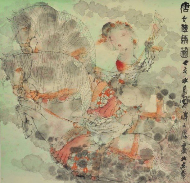 ▲許文厚，唐人馬球圖，68×68cm，水墨設色紙本，2008。（圖/藝術家家屬提供）