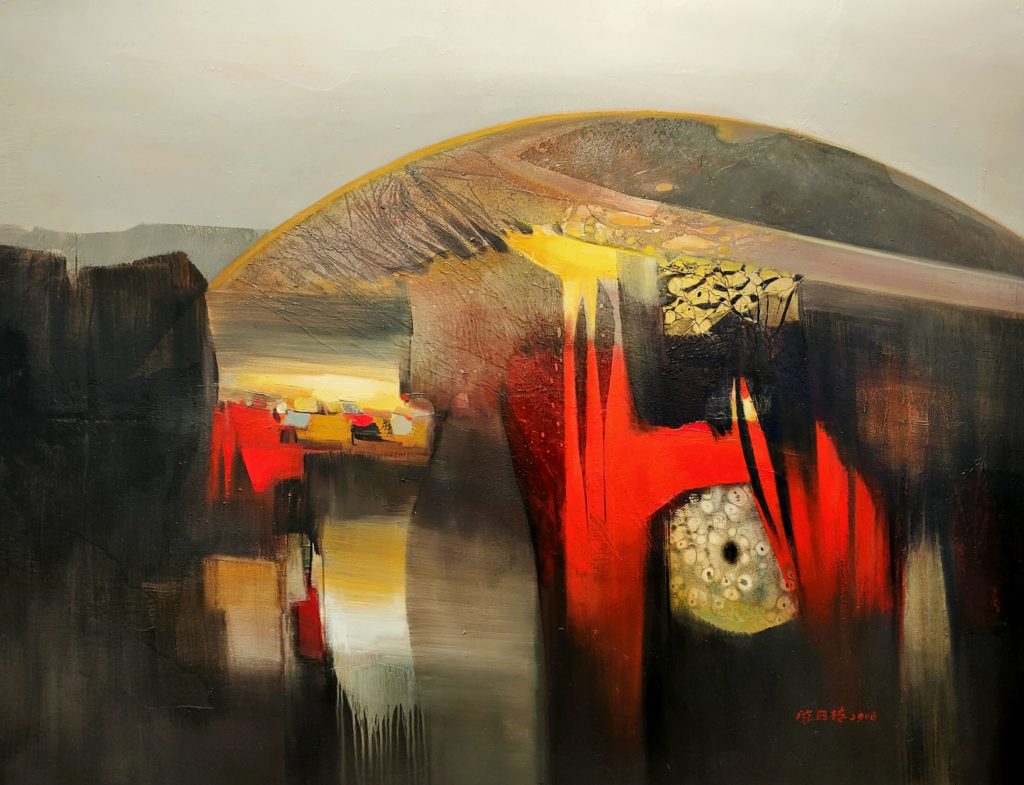 油畫家陳顯棟的作品為99畫廊代理展出,成為現場焦點。(記者 辛澎祥/攝) 油畫家陳顯棟的作品為99畫廊代理展出,成為現場焦點。(記者 辛澎祥/攝)