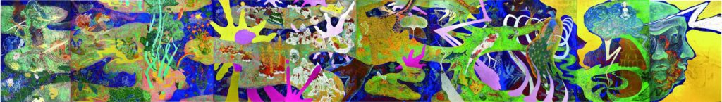 ▲《微霹靂-擬天人合一之態》,膠彩、壓克力、麻布,228x168cm x10件,2017(圖/黃柏維提供) ▲《微霹靂-擬天人合一之態》,膠彩、壓克力、麻布,228x168cm x10件,2017(圖/黃柏維提供)