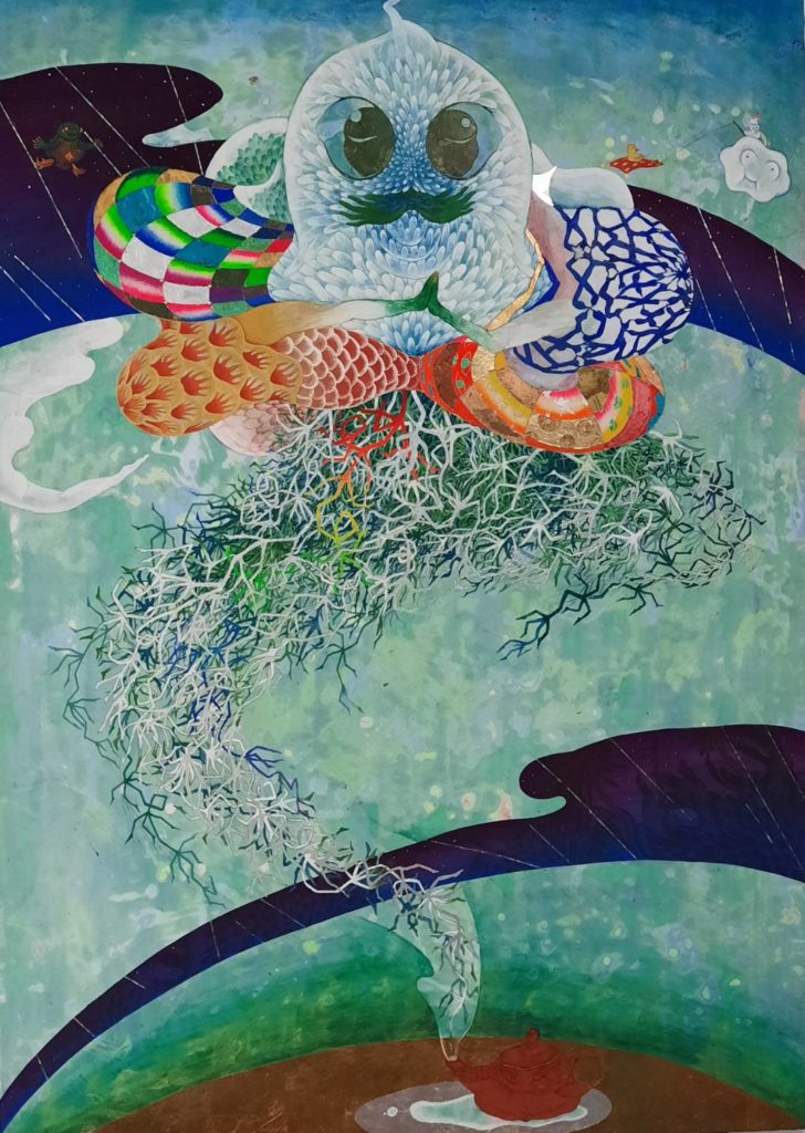 ▲《蘿絲丁》,膠彩、壓克力、麻布,91.5x65.5cm 2021(圖/郎亞玲攝影) ▲ 《蘿絲丁》,膠彩、壓克力、麻布,91.5x65.5cm 2021(圖/郎亞玲攝影)