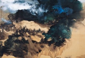 由史博館典藏中的張大千知名水墨作品「夏山雲瀑」。
