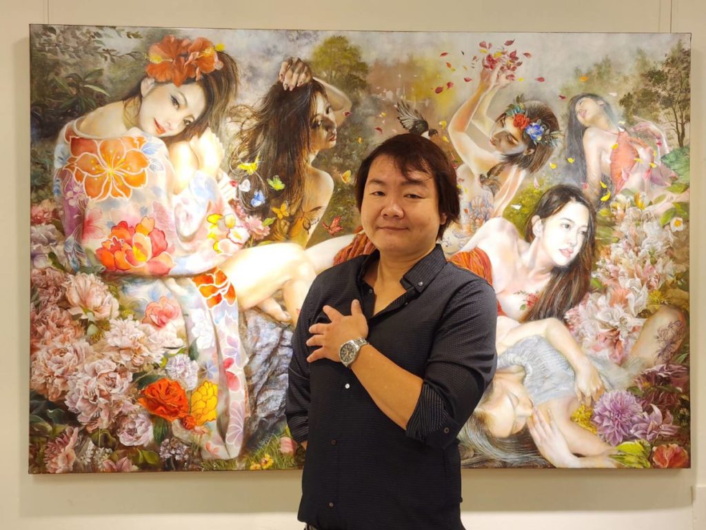 ▲油畫家蔣岳賢以故事來呈現作品精髓。