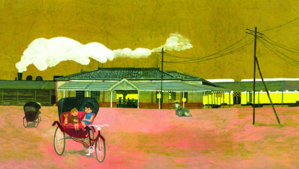 國際繪本大師Tomas Rizek繪製的純樸臺南車站。（圖/臺灣國樂團提供）