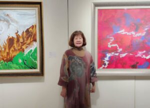 ▲油畫家蔡玉葉在臺北市推廣處舉行個展，備受關注。