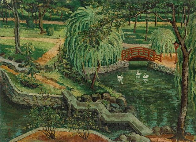 ▲翁崑德的油畫作品「公園（橋2）」。（圖/國美館 提供）