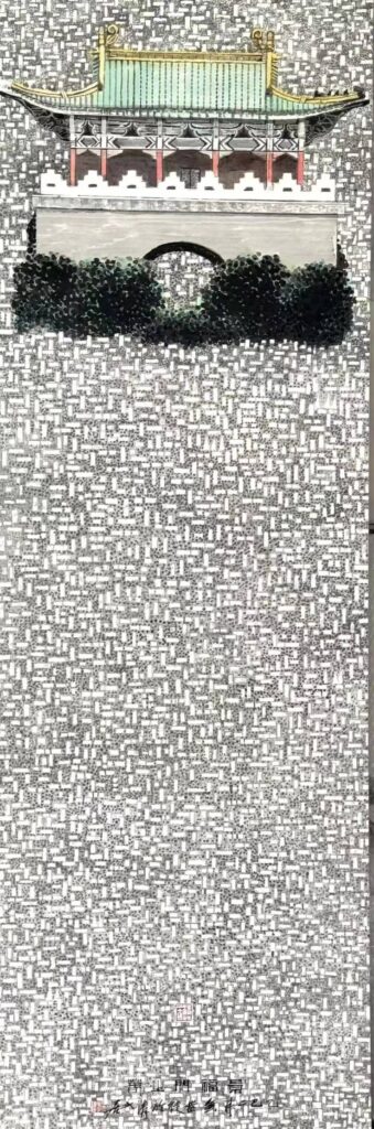 ▲黃孝逵的作品「景福門之春」,來臺停留期間,觀察了景福門的環境與氛圍,用心貼近了在地的生活步調,構圖極具視覺張力。(圖/黃孝逵 提供)