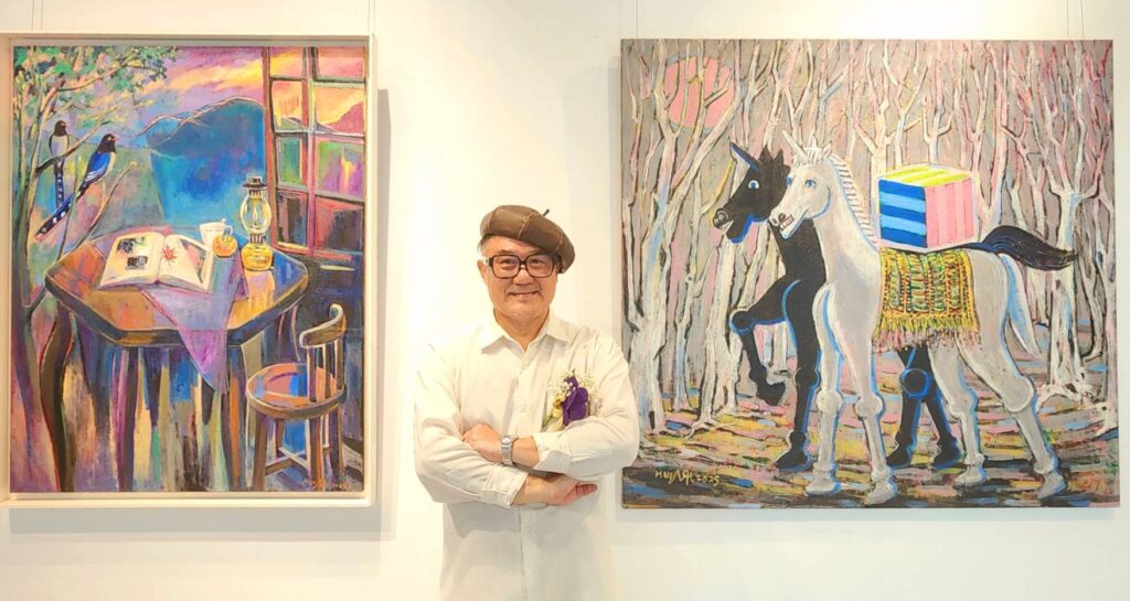 ▲經典畫室陳文輝老師展出多幅作品,無疑的是他40年創作生涯的回顧。(記者 辛澎祥/攝)