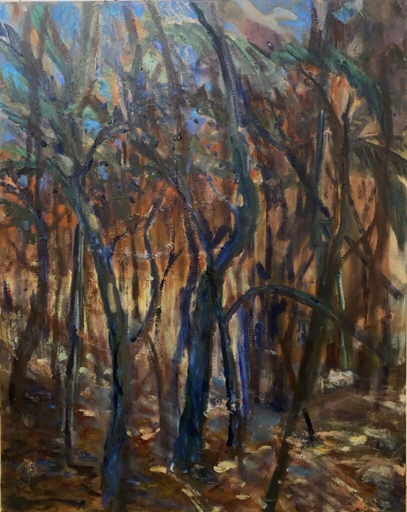 ▲黃碧朱的油畫作品「南國疏影」,呈現花卉描繪的靈動筆觸,極具聚焦上的視覺感。(圖/黃碧朱 提供)