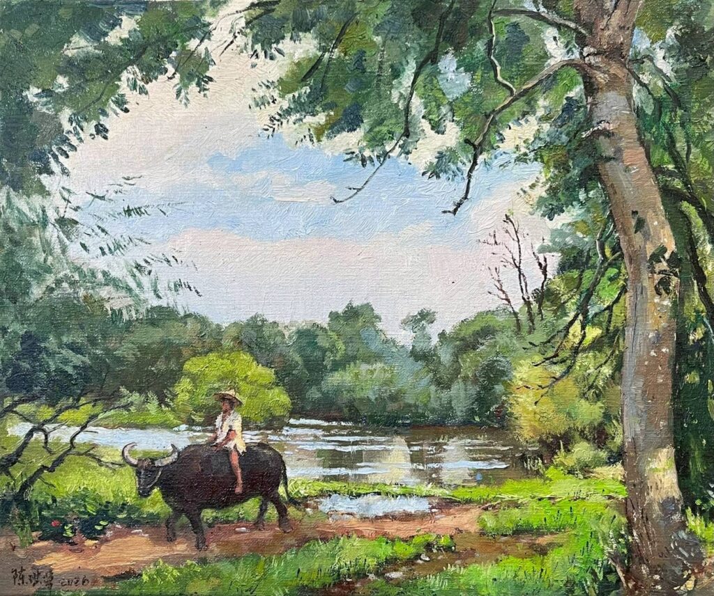 ▲鄉情的描繪，讓陳琪華的筆觸顯得更加感情豐富，呈現創作的快意自在。（圖/陳琪華 提供）