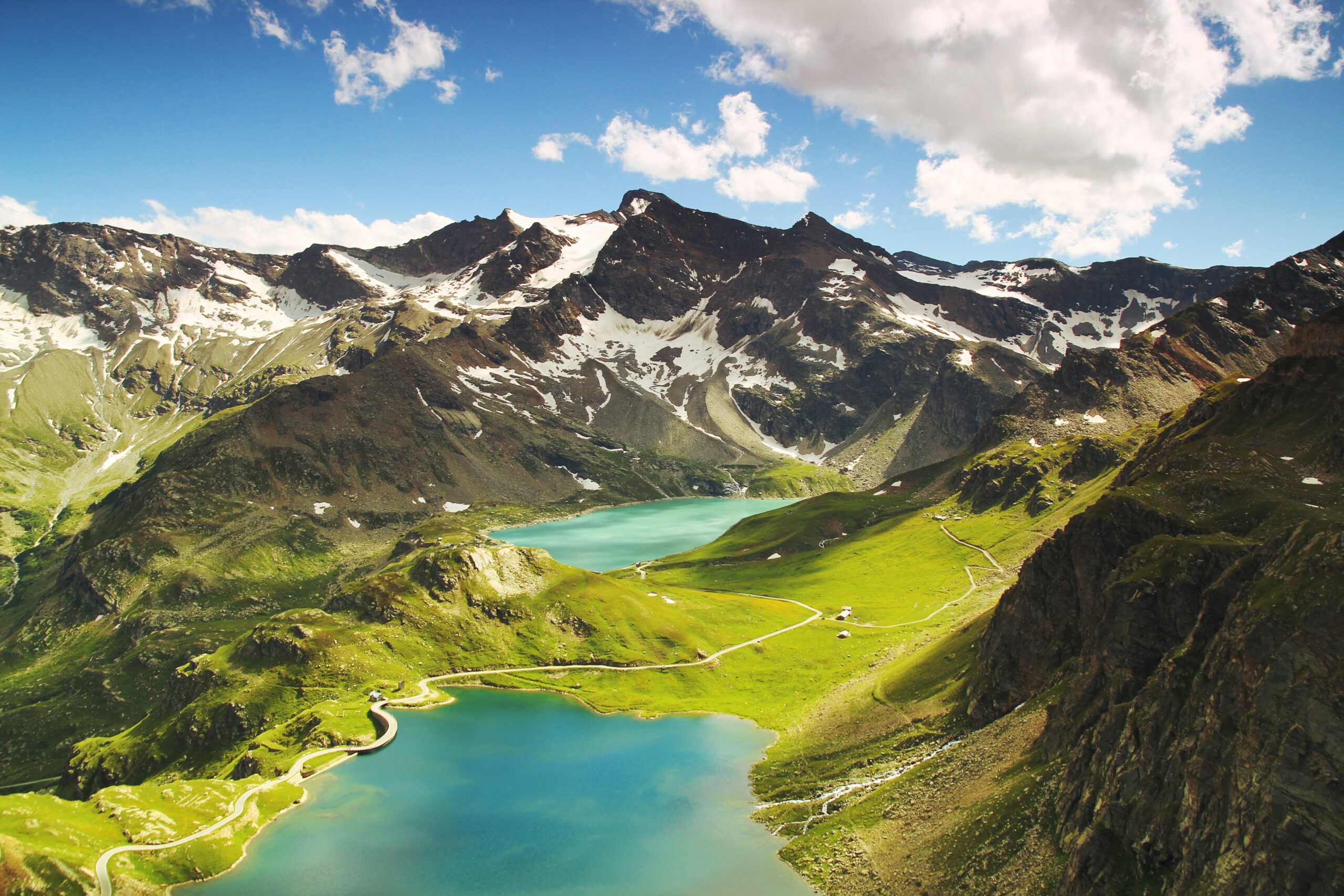 aerial shot of the lake district