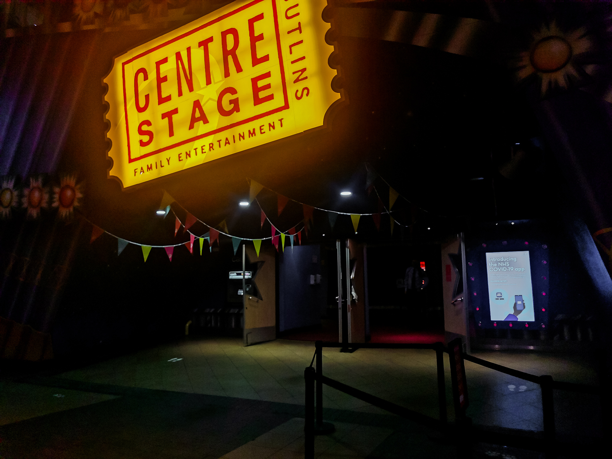 light up sign saying centre satage in yellow at a venue in Butlins Skegness