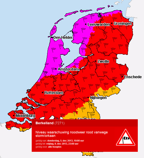 Let op! Code rood in groot deel van Nederland