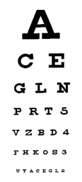 Snellen chart for measurement of visual acuity.