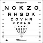 Font sizes used in Snellen chart when viewed at 20 feet and adapted