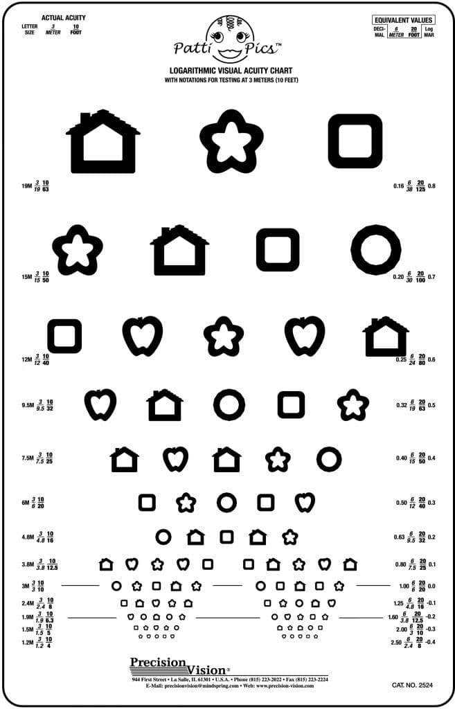 Patti Pics 13 Line Pediatric Vision Chart Precision Vision