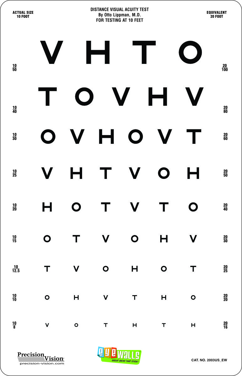 Kids Peel and Stick 9”x14” Eye Test Chart (EyeWalls)