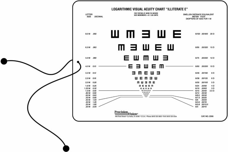 Tumbling "E" Near Point Vision Chart Single Sided