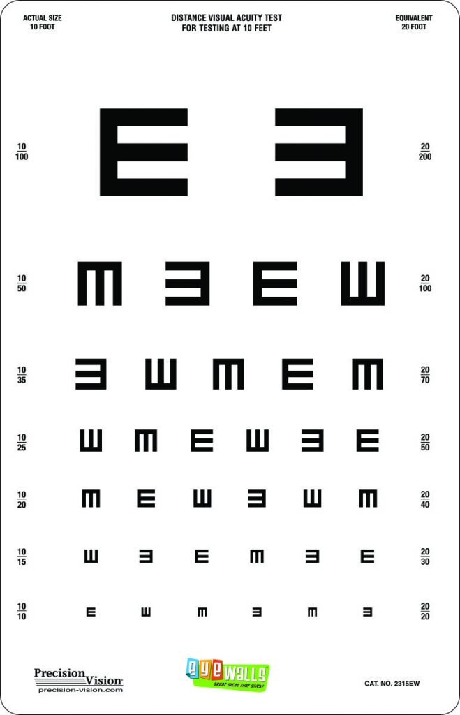 EyeWalls™ Peel/Stick Tumbling E, Translucent Distance Chart - Precision ...