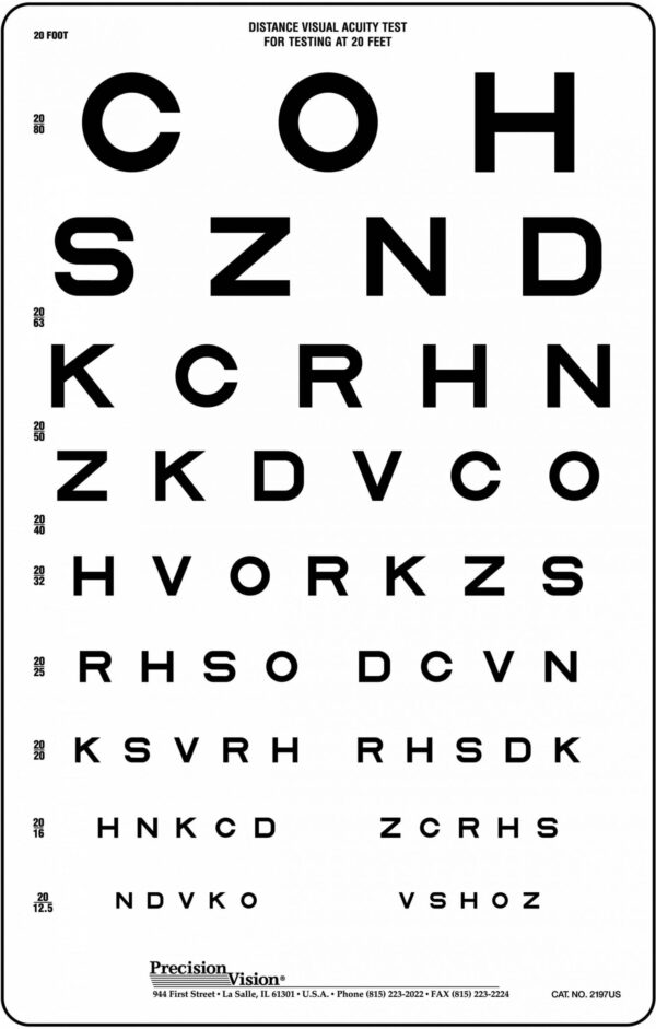 Sloan Translucent Distance Vision Testing Chart